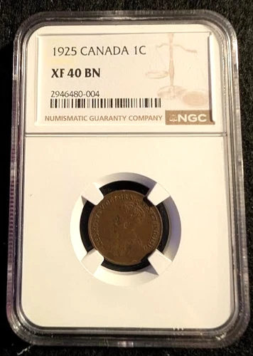 1925 CANADA 1C One Cent NGC Grade XF 40 BN - King George V