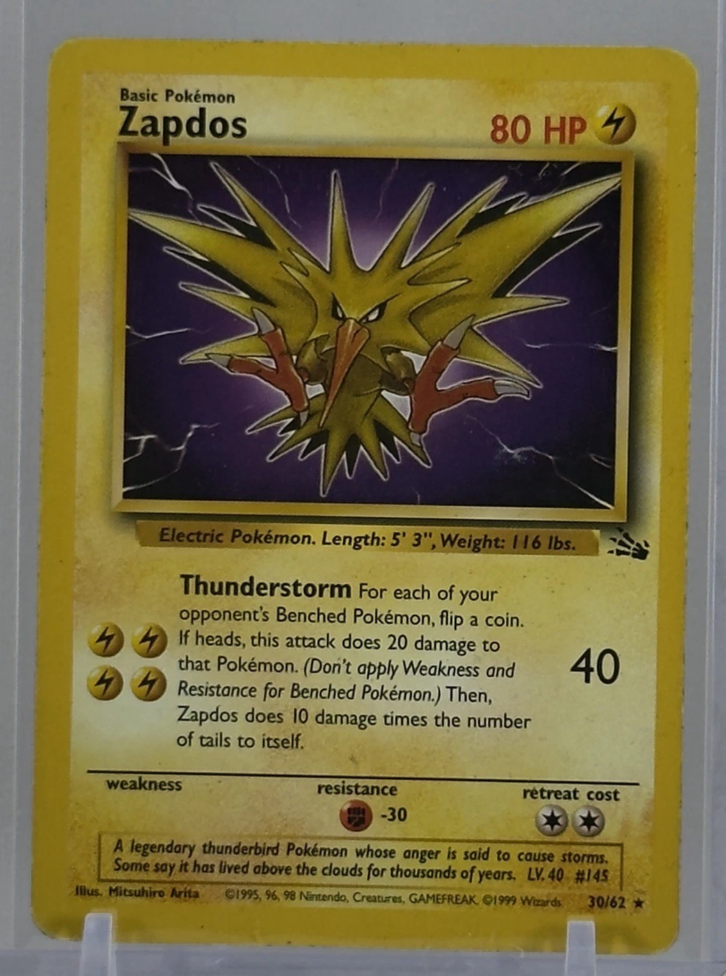 Zapdos 1999 Pokémon TCG #30/62 Fossil Rare Regular MP
