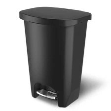 Glad Trash Can with Lid, Stainless Foot Pedal & Garbage Bag Rings, 13 Gal, Black
