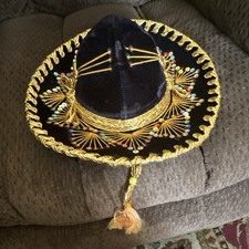 Pigalle Mexican Sombrero Costume Hat Black Gold Multicolor Adult Unisex
