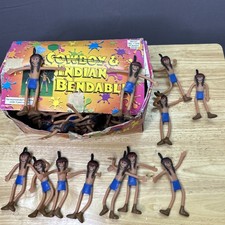 Box Of 40 Bendable Indians Vintage Toys With Box