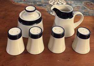 Noritake Fjord Stoneware Japan Cobalt Blue Band Salt Pepper Shaker Cream Sugar