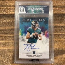 2021 PANINI ORIGINS TREVOR LAWRENCE ON CARD ROOKIE AUTO HGA 9.5/10 JAGUARS. rookie card picture