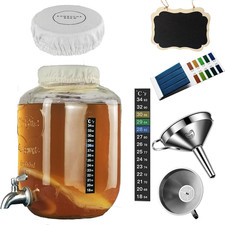 Kombucha & Jun Starter Kit - 1.3 Gallon Glass Jar with Stainless Steel Spigot