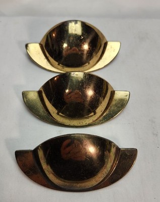 3 Vintage KBC Brass Cup Pulls 2.5'' CC Drawer Cabinet Handles Aged Gold Tone