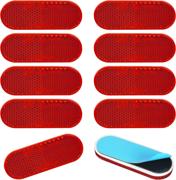 10 X AnhäNger Reflektoren Rot Oval RüCkstrahler Selbstklebend Katzenauge Reflekt-image