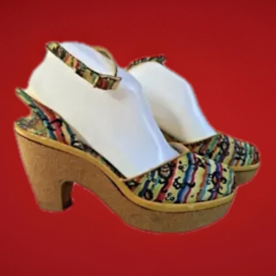 RARE Vintage 40's Cork Wedge Platform Shoes 8M Wounded Bird - Image 3 of 4