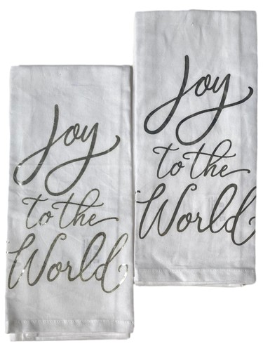 Silver & White Joy To The World Christmas Kitchen Towel Set 2 Cotton Dish Towels - Bild 1 von 2