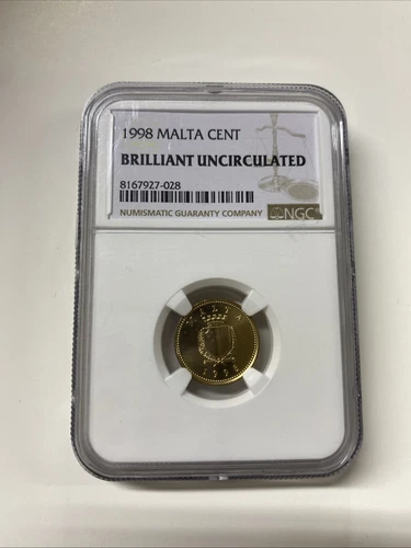 1998 Malta 1 Cent NGC Certified Brilliant Uncirculated Stunning Bronze Coin