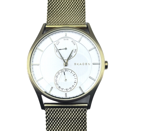Skagen SKW6173 Men’s Quartz Wristwatch Gold Mesh Strap White Dial – 5 ATM - Picture 4 of 7