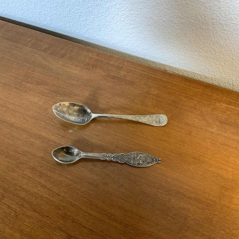 2 Small Souvenir Collector Spoons Columbus 4.5” Rio 4” ? Silverplate