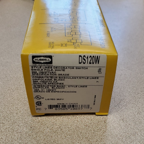(5) Hubbell Wiring Device-Kellems Ds120w Wall Swtch, 1-Pole, 120/277V, 20A, Wht, - Picture 4 of 4