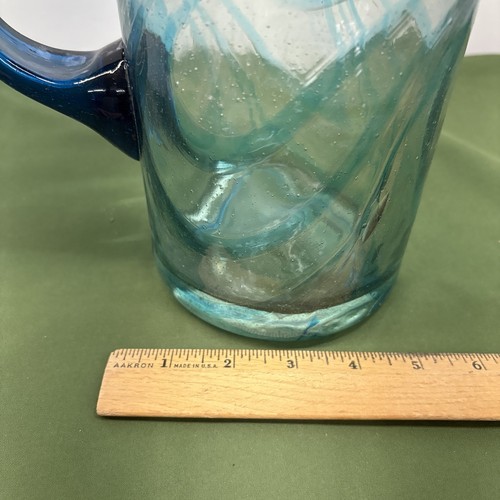 Vintage mundgeblasen blau Swirl Glas 9 Zoll Krug mit Griff - Bild 14 von 15