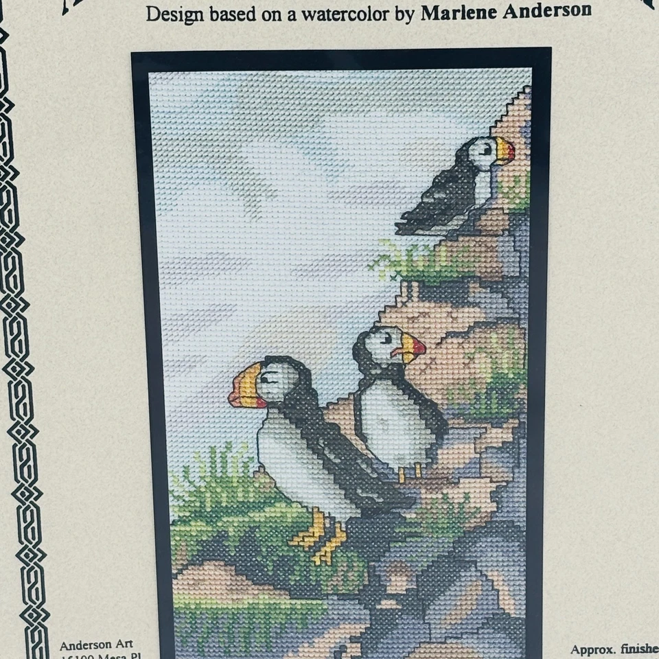 Puffins Alaskan Cross Stitch Pattern 8.5x5 Finished Size Marlene Anderson 1998 - Image 2 of 4
