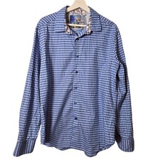 Robert Graham Men's XL Blue Check Print Long Sleeve Flip Cuff Button-Up Shirt