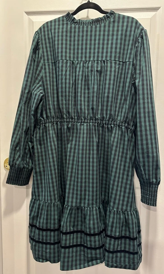 Draper James Women Tiered Green Plaid Midi Dress Size 3X Classic Holiday Preppy - Image 2 of 4