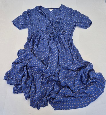 MONSOON Dress 16 Blue Women's Floral Viscose Midi Short Sleeve