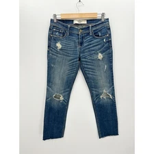 Abercrombie Women Perfect Stretch Straight Leg Denim Jeans Raw Hem Size 4