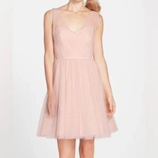 Monique Lhuillier Tulle Overlay Blush Mesh Lace Pink Dress Size 6