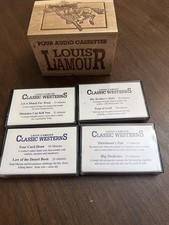 Louis L'Amour 4 Audio Cassettes Tape Classic Westerns in Wood Collector Box 1993