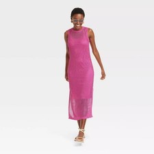 A New Day Women's Open Work Sweater Tank Sheer Knit Midi Dress Pink Size S