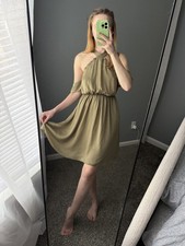 Guess Dress XS Olive Green Halter Cold Shoulder Lace Up Mini Dress Women