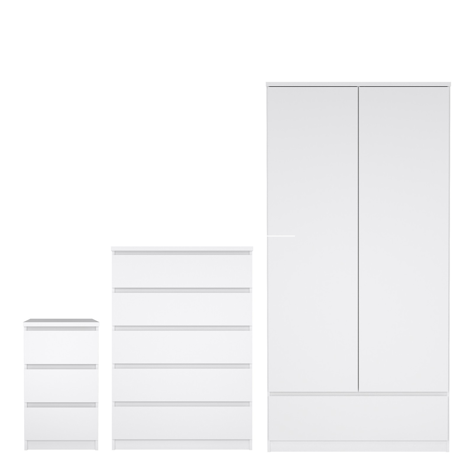 White Gloss Bedroom Set - Wardrobe, Chest & Bedside Table Storage Package
