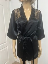 SEXY BLACK SATIN DRESSING GOWN SIZE 10 -14 (EUR  38-42) LACE BACK BNWO WITH NOTS