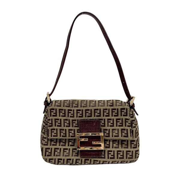 FENDI Mini Mamma Baguette Light Brown Zucchino Canvas Shoulder Bag