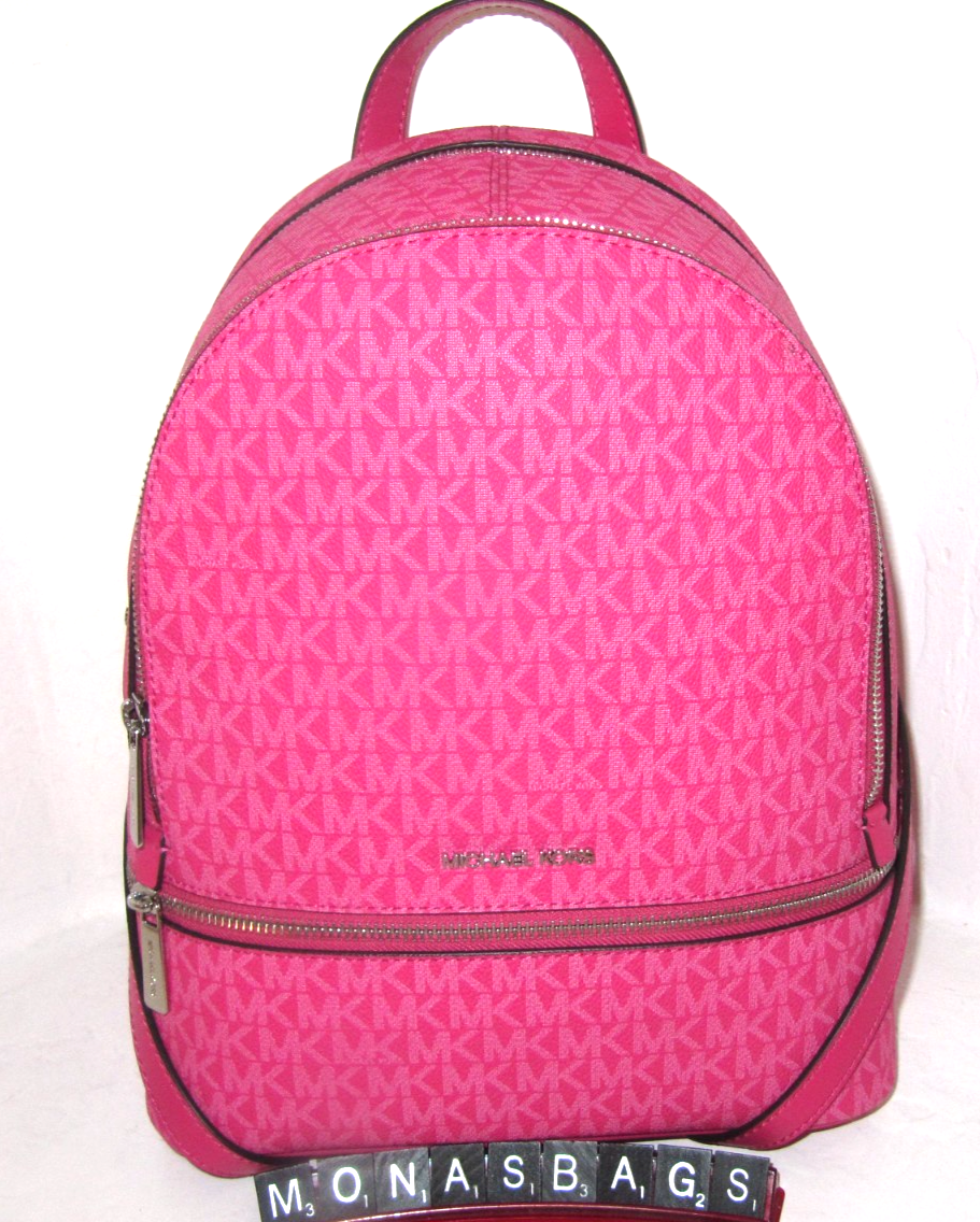 Michael Kors Rhea Medium Zip Dragonfruit Pink Signature Logo