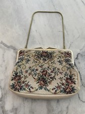Vintage West Germany Made Tapestry Floral Kiss Lock Purse Handbag Chain Strap