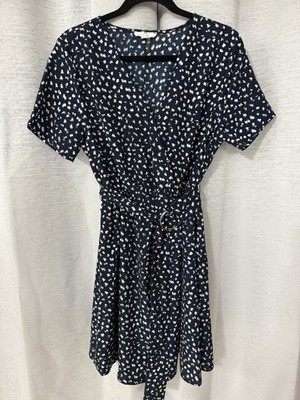 Entro Navy Blue And White Belted Mini Dress Lined Skirting Summer Size Large
