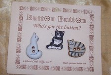Three Novelty Ceramic Cat Buttons, Black and White Still on Card