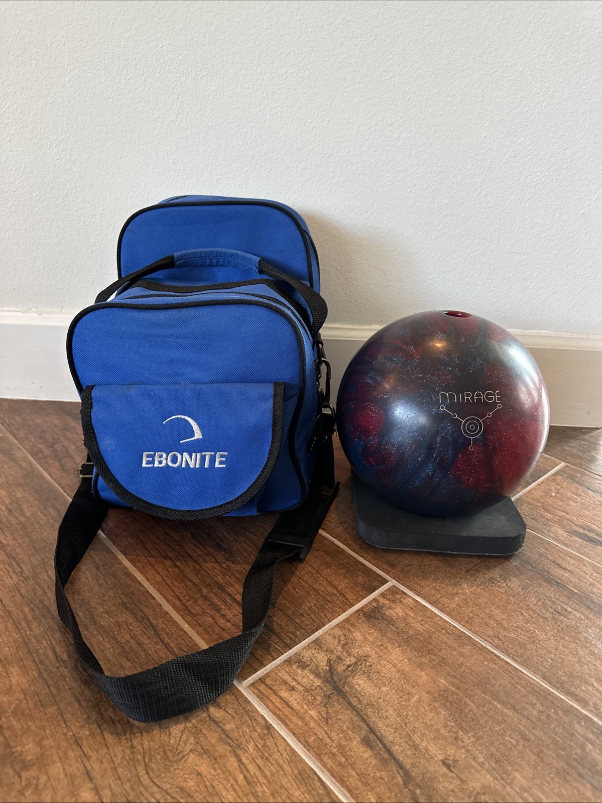 Ebonite Mirage Bowling Ball Purple Red Sparkle Swirl Pattern