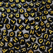 1000pcs Gold Letter Beads 7 4mm Black Round Acrylic with Alphabet for Jewelry Ma