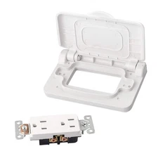 RVGUARD RV Spring-Loaded Weatherproof Receptacle Cover in White Receptacle In...
