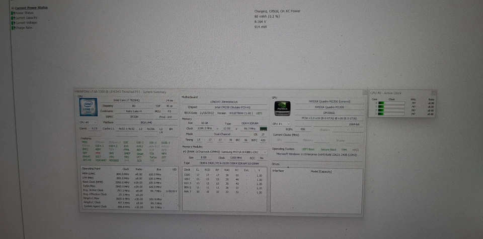 Notebook Lenovo ThinkPad P51 4K i7-7820HQ 16GB RAM SEM SSD/OS! BIOS PW! M2200 #97 - Imagem 2 de 4
