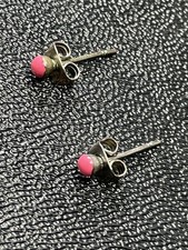 Vintage Tiny Pink Enameled Silver Tone Stud Earrings