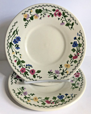 Farberware Stoneware English Garden 225 Flat Cup Saucers 6.5'' White Floral Set 2