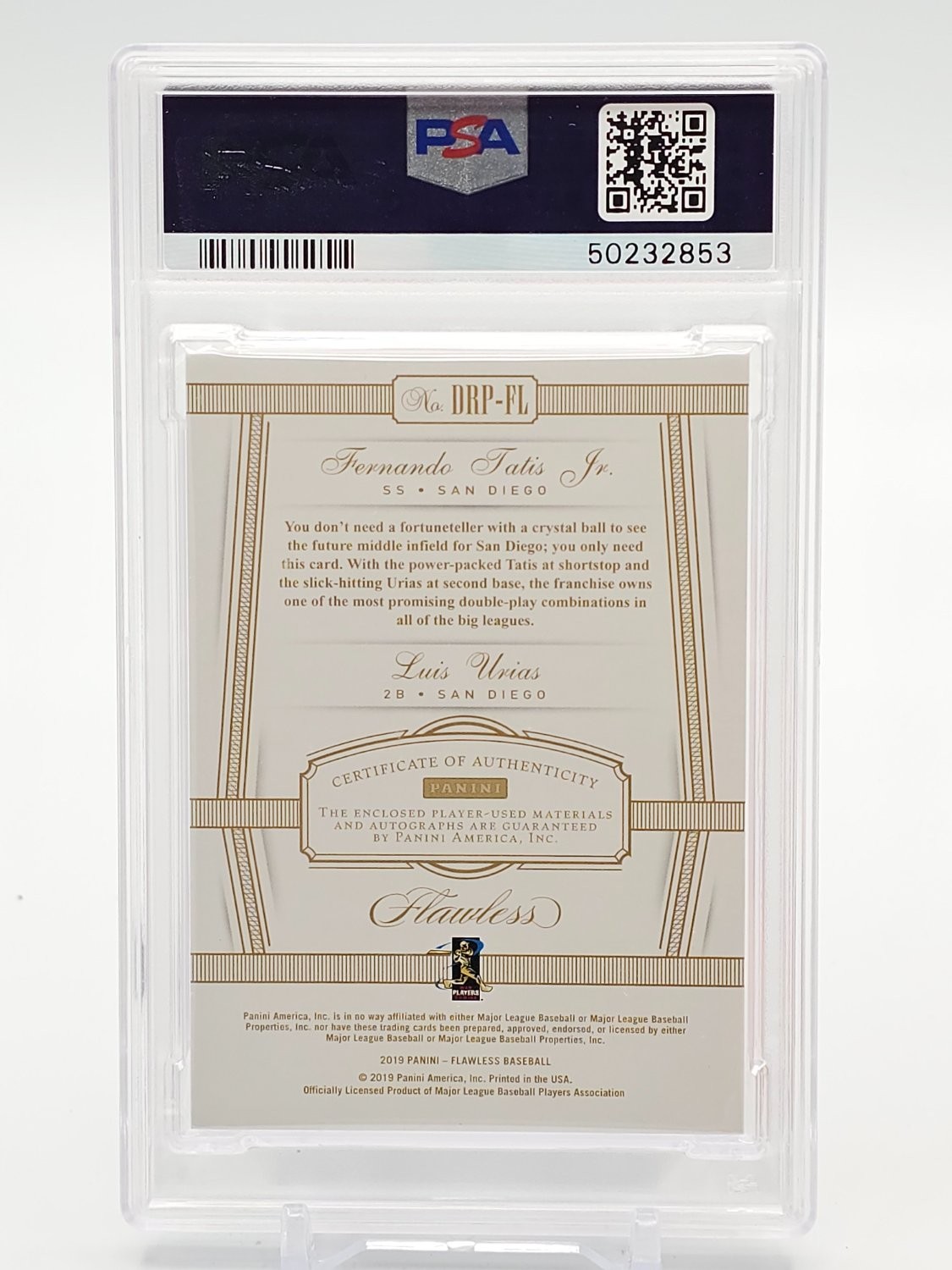 FERNANDO TATIS URIAS 2019 FLAWLESS RPA ROOKIE DUAL PATCH AUTO /25 PSA 8 Q7742 view 2