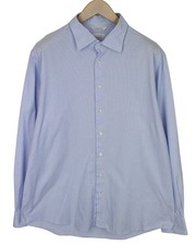 SUITSUPPLY Men's Formal Shirt 45/17 3/4 Blue Striped Cotton Classic Slim Fit 