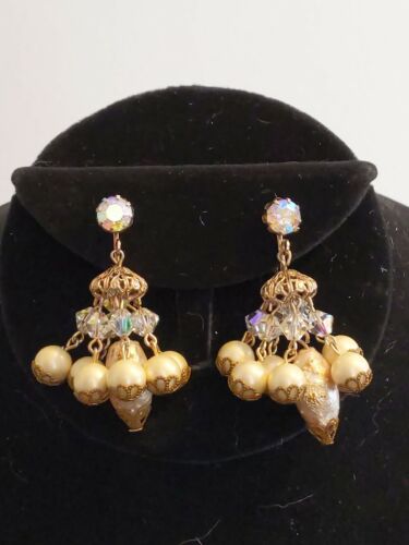 DESLUMBRANTES PENDIENTES COLGANTES DE ESTRÁS PERLA BARROCA DE COLECCIÓN - Imagen 2 de 7