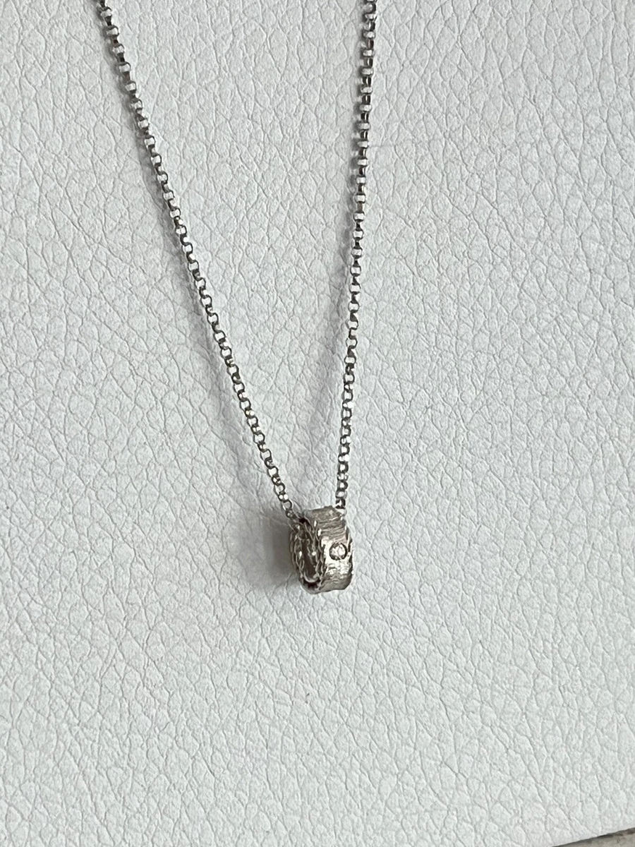 Roberto Coin Etched Diamond Rondel Pendant Necklace 18K White Gold