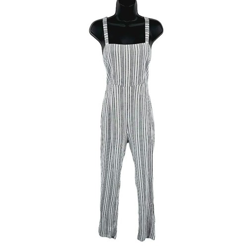 Amuse Society Lookout Jumpsuit S White Grey Stripe Open Tie Back Strappy Cropped