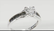 Lab Created White Sapphire And Genuine ￼Black Diamond Engagement Ring