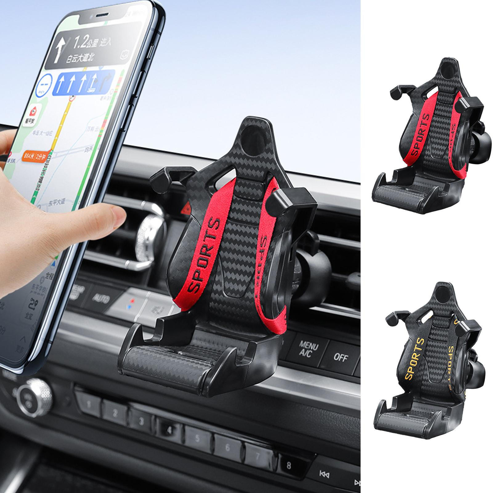 1*Racing Seat Design Phone Holder Car Mount Air Vent Clip Phone Holder Universal