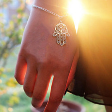 Bracciale con Mano di Fatima Catena Argento Portafortuna braccialetto Uomo Donna