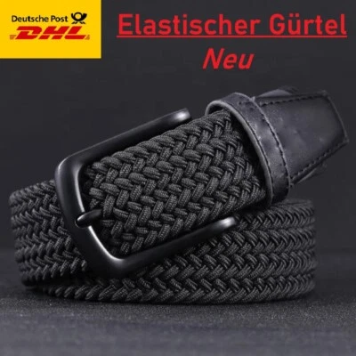 IGM Elastische Stretchgürtel Flechtgürtel Stoffgürtel Gürtel Damen Herren Schwarz DE