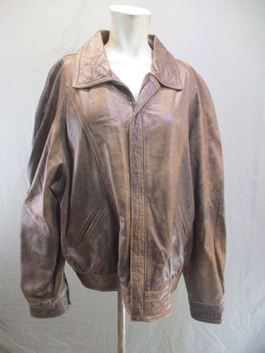 Vera Pelle Size XL Men Brown Full Zip Snap Pocket Collared Leather Jacket 969 - 第 1/9 張圖片