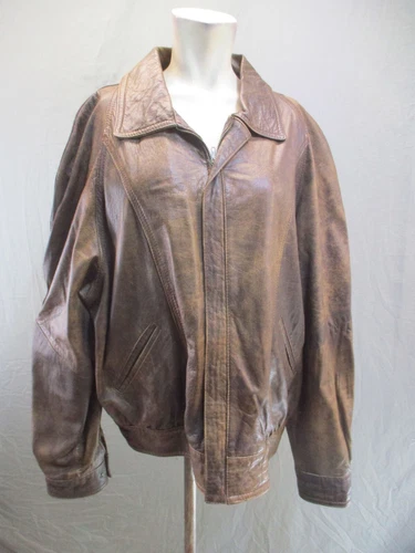 Vera Pelle Size 3XL Men Brown Full Zip Snap Pocket Collared Leather Jacket 969 - product listing photo